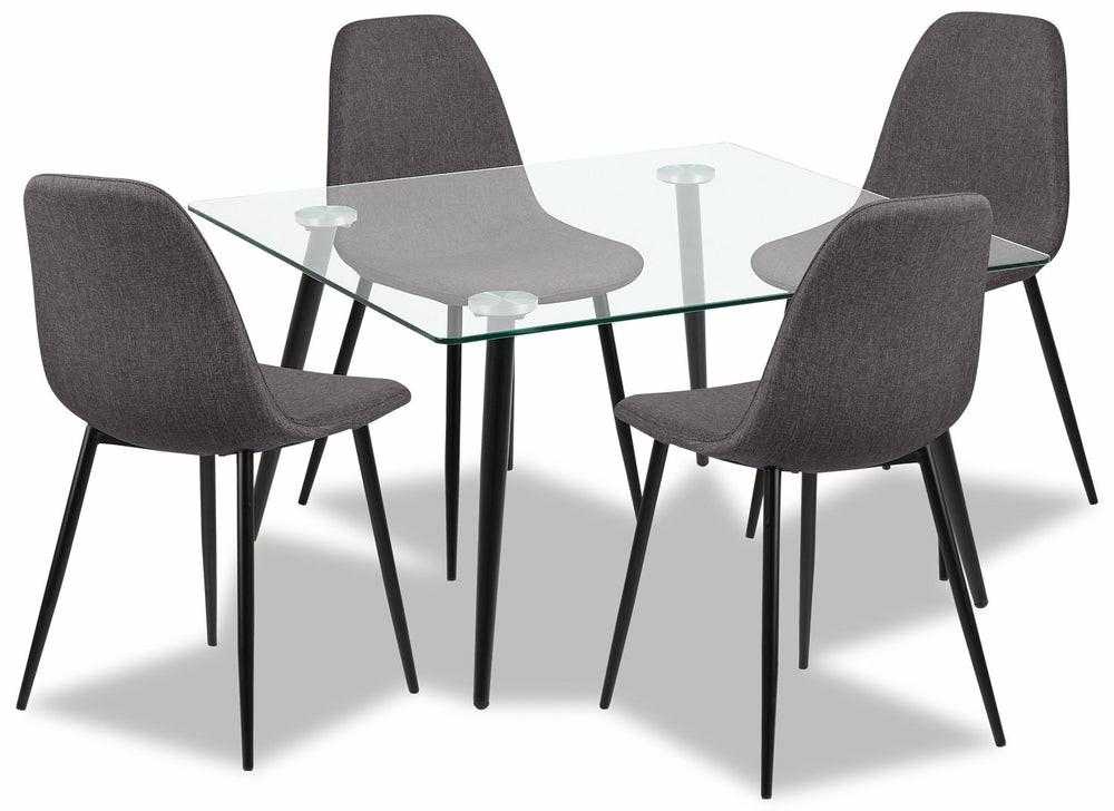 Wilma 5Pc Dining Set With Table & 4 Chairs, Glass Top, Metal, 55″W – Grey Dining Room