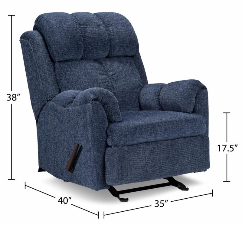 Canadian Made 35″ Navy Blue Chenille Fabric Rocker Reclining Chair Furniture