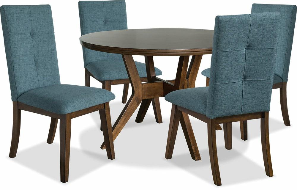 Chelsea 5Pc Dining Set With Table & 4 Blue Chairs, 48″W Round – Walnut Brown Dining Room